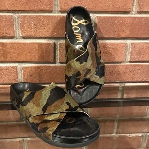 Sam Edelman Sandals Green Camo Calf Hair Slides